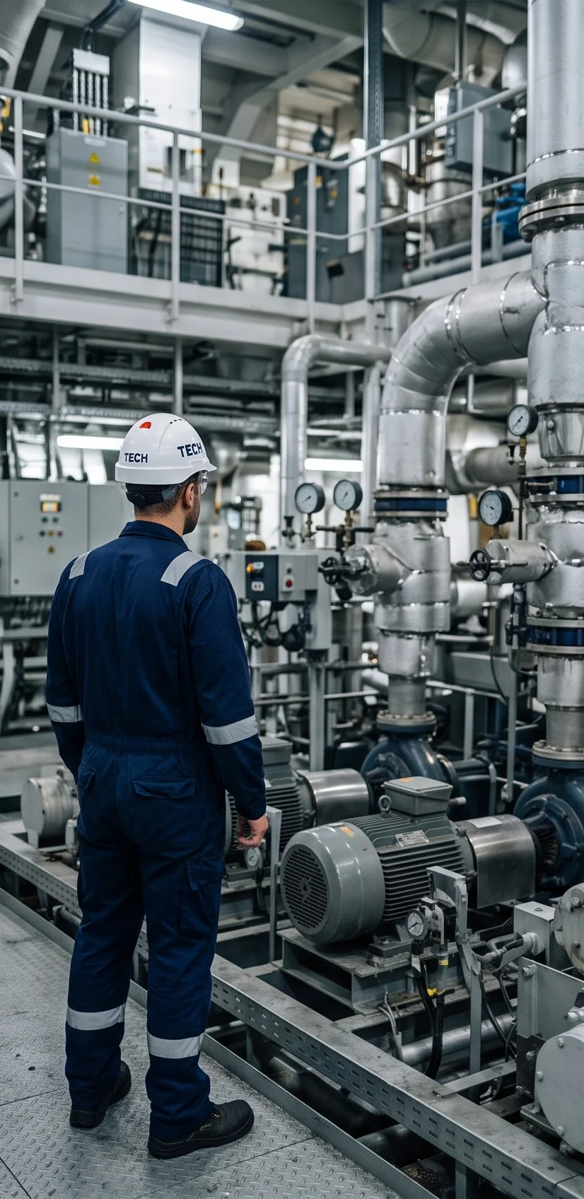 Imagen ilustrativa de un técnico inspeccionando una sala de máquinas